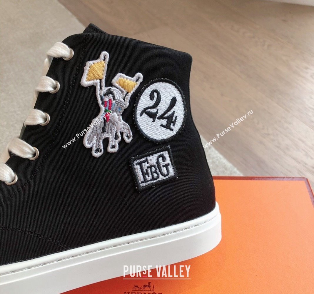 Hermes Illico High-top Sneakers in Canvas and Calfskin with Logo Patches Black 2024 (XC-240425138)