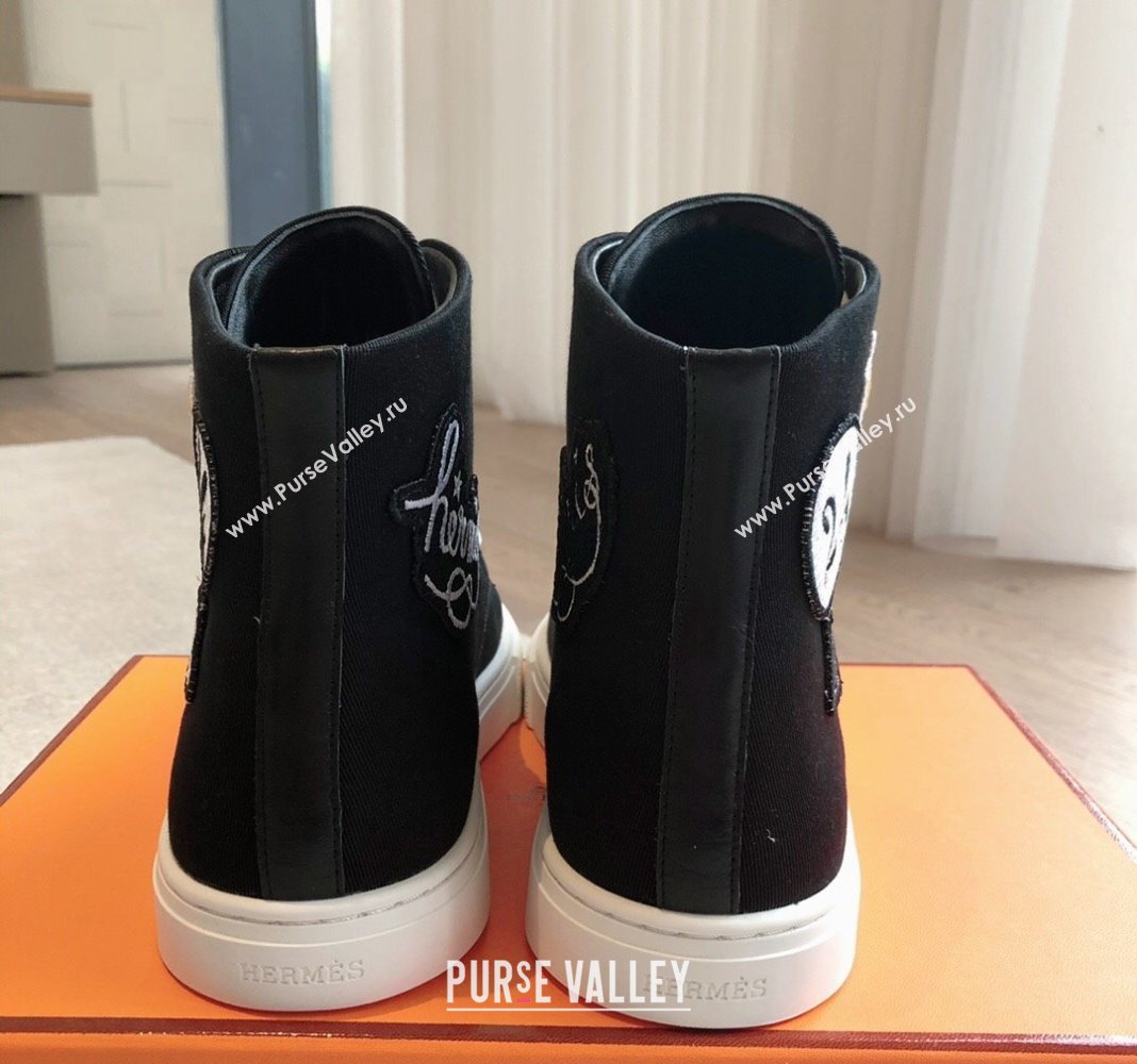 Hermes Illico High-top Sneakers in Canvas and Calfskin with Logo Patches Black 2024 (XC-240425138)