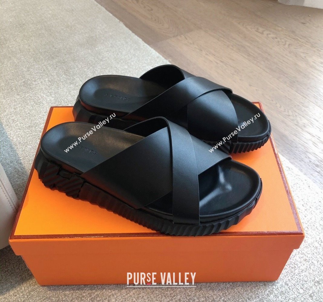 Hermes Infra Slide Sandals in Nappa Leather All Black 2024 (XC-240425145)