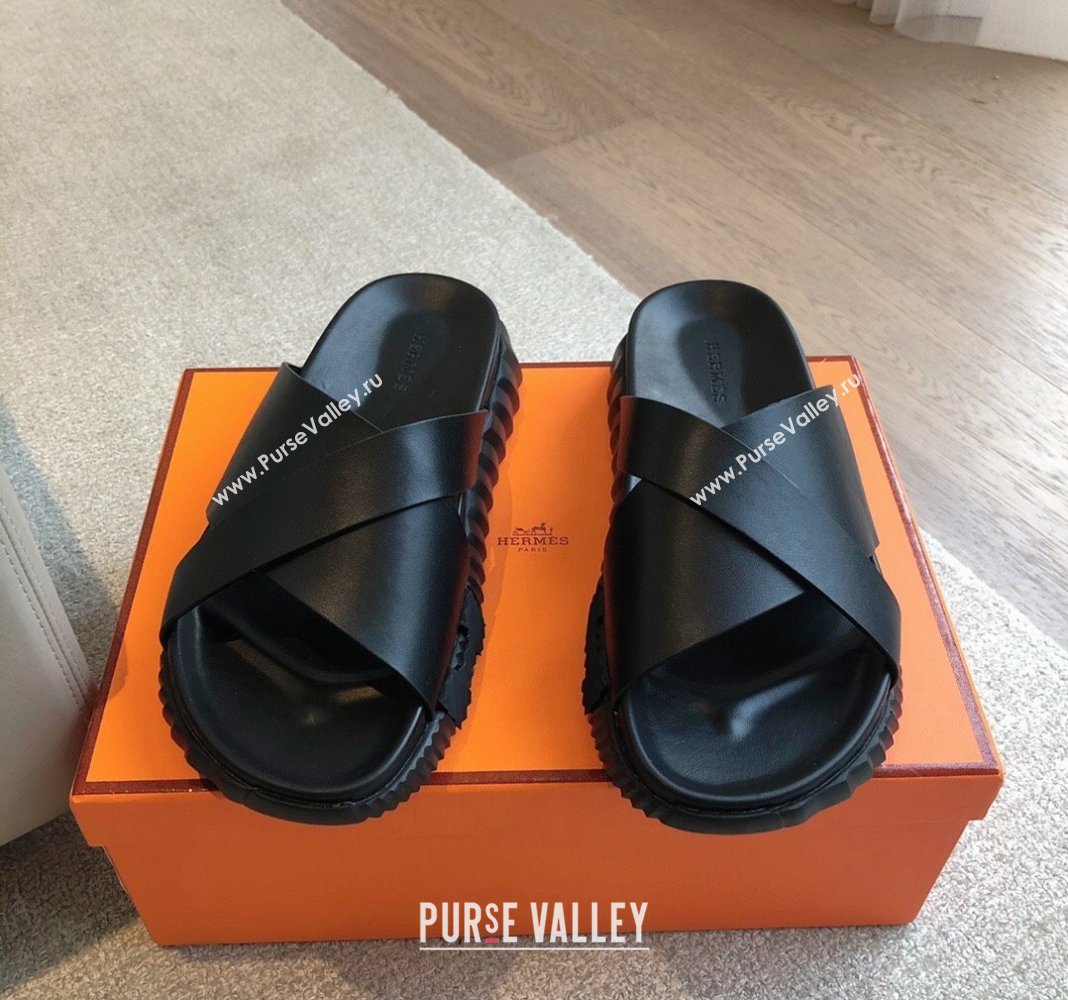 Hermes Infra Slide Sandals in Nappa Leather All Black 2024 (XC-240425145)