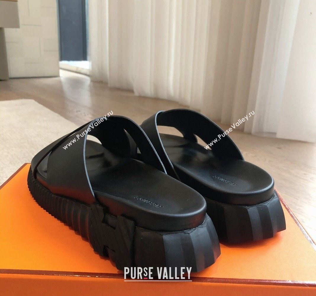 Hermes Infra Slide Sandals in Nappa Leather All Black 2024 (XC-240425145)