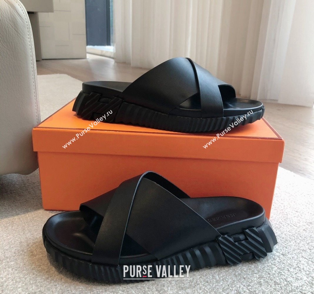 Hermes Infra Slide Sandals in Nappa Leather All Black 2024 (XC-240425145)