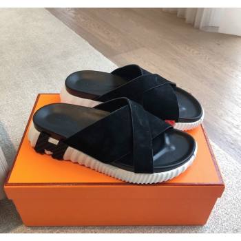 Hermes Infra Slide Sandals in Suede Black 2024 (XC-240425146)