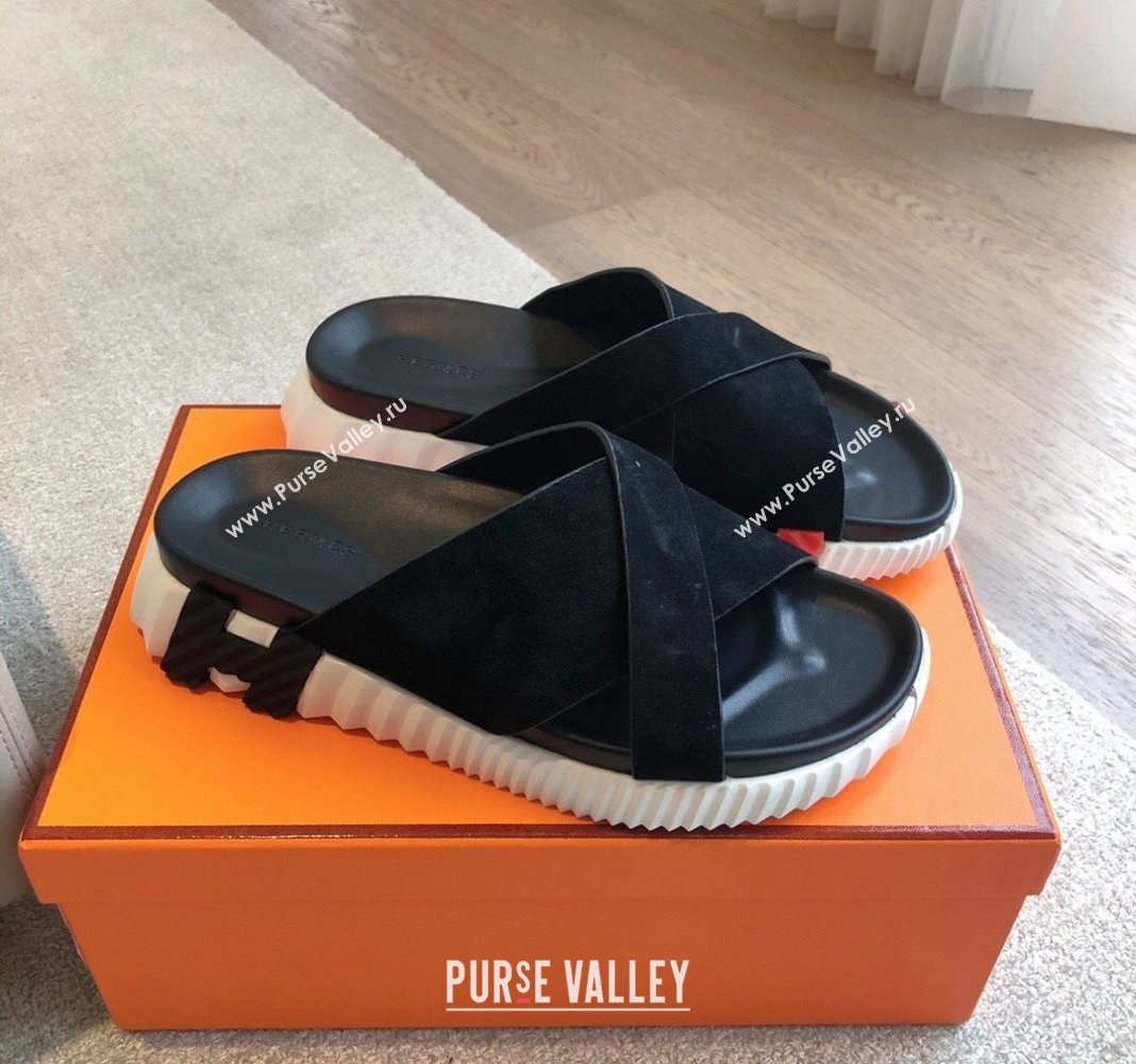 Hermes Infra Slide Sandals in Suede Black 2024 (XC-240425146)