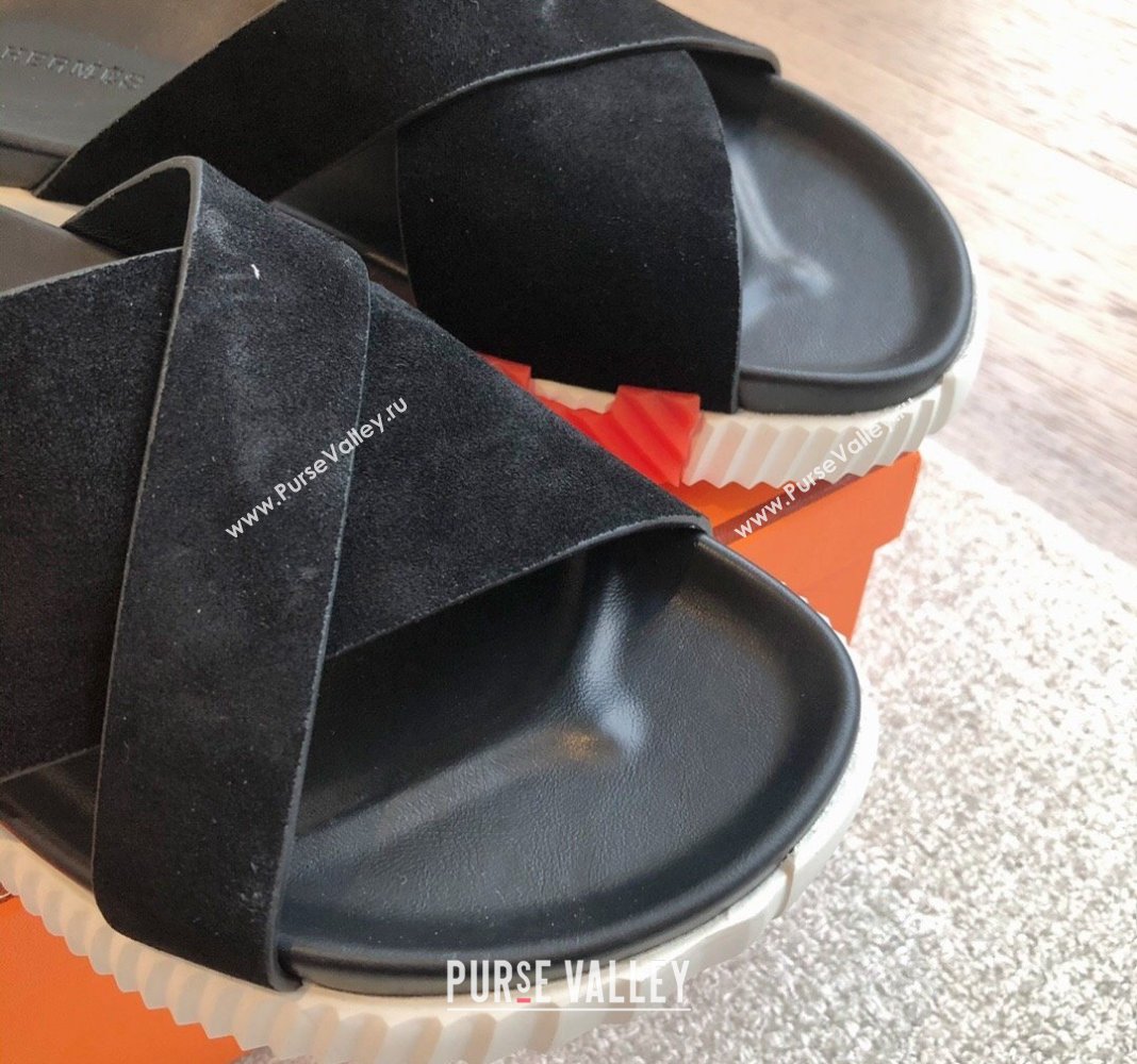 Hermes Infra Slide Sandals in Suede Black 2024 (XC-240425146)