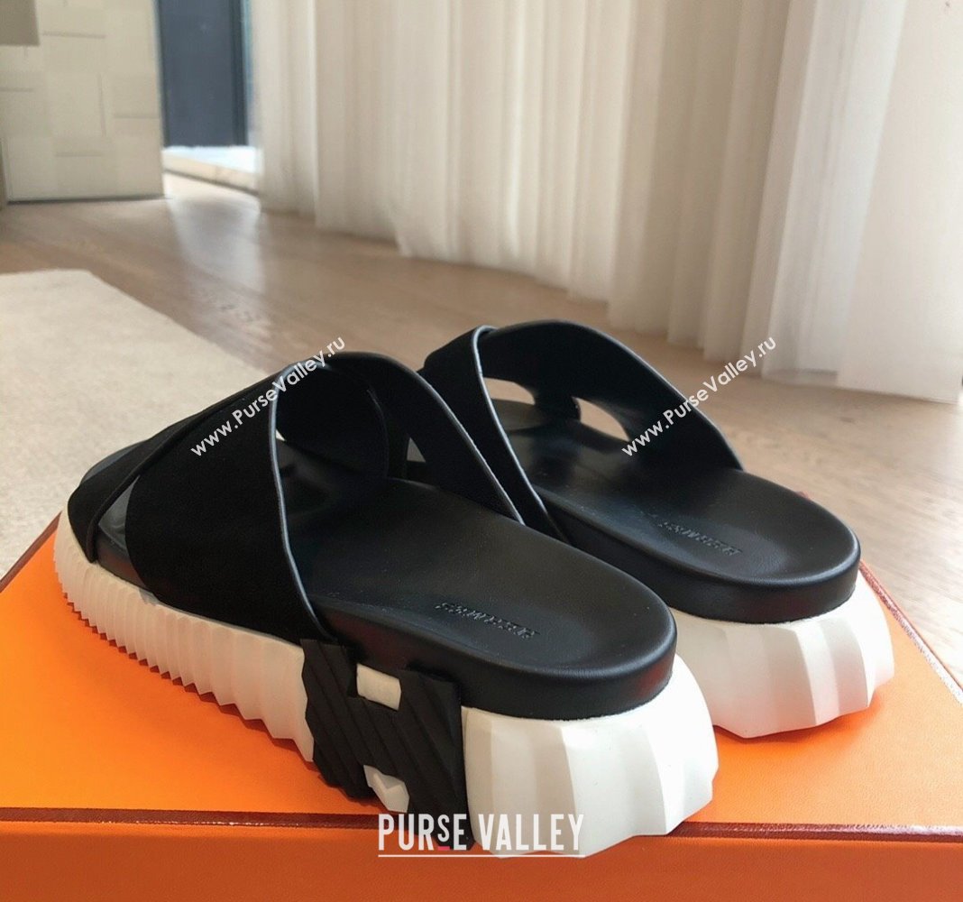 Hermes Infra Slide Sandals in Suede Black 2024 (XC-240425146)