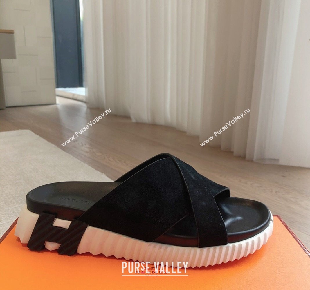 Hermes Infra Slide Sandals in Suede Black 2024 (XC-240425146)