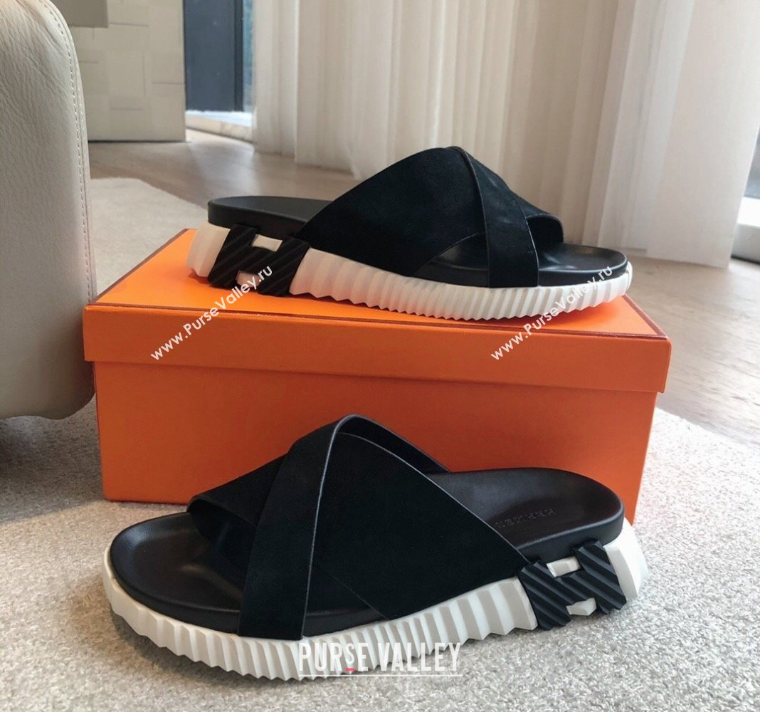 Hermes Infra Slide Sandals in Suede Black 2024 (XC-240425146)
