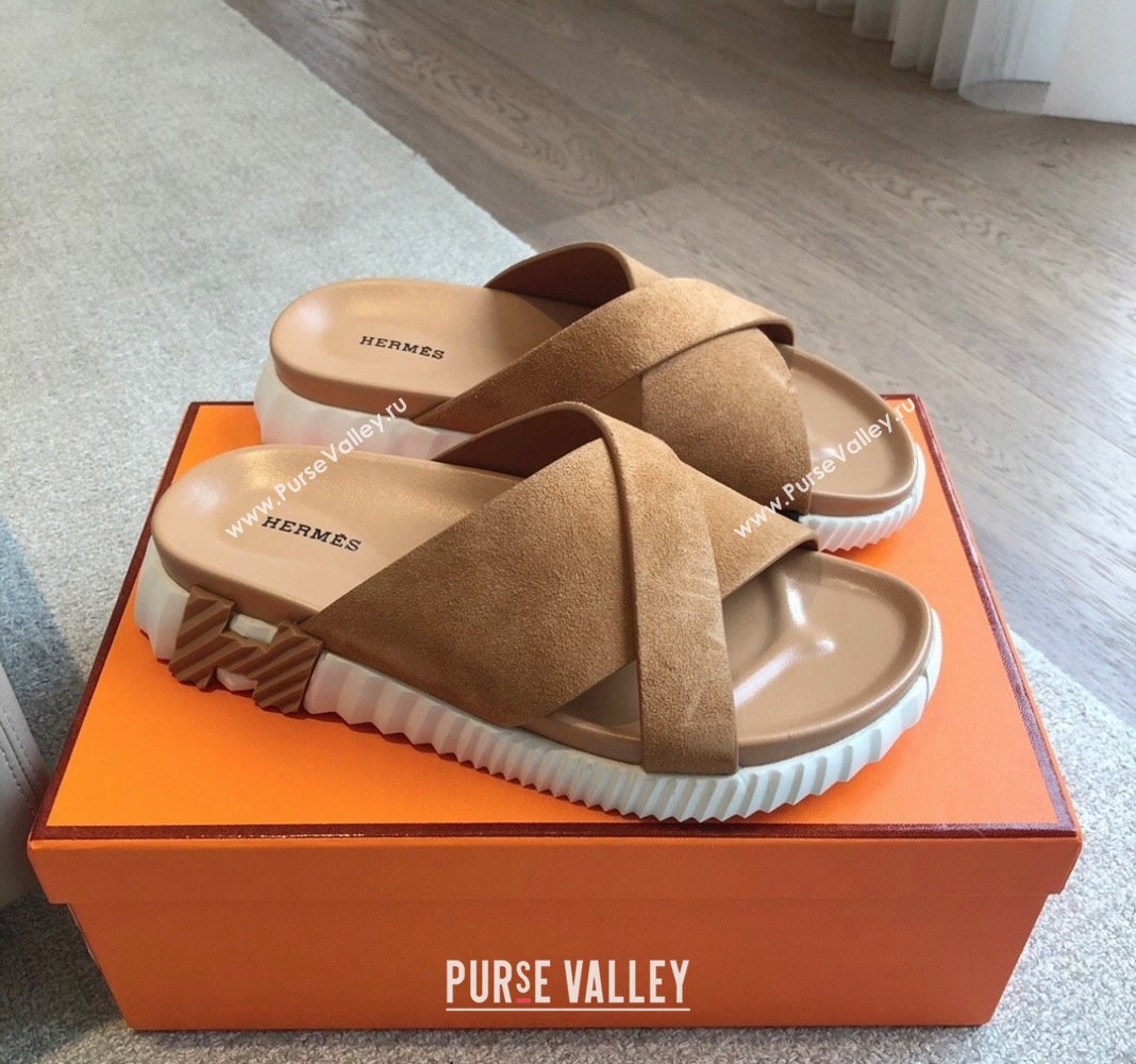 Hermes Infra Slide Sandals in Suede Brown 2024 (XC-240425147)