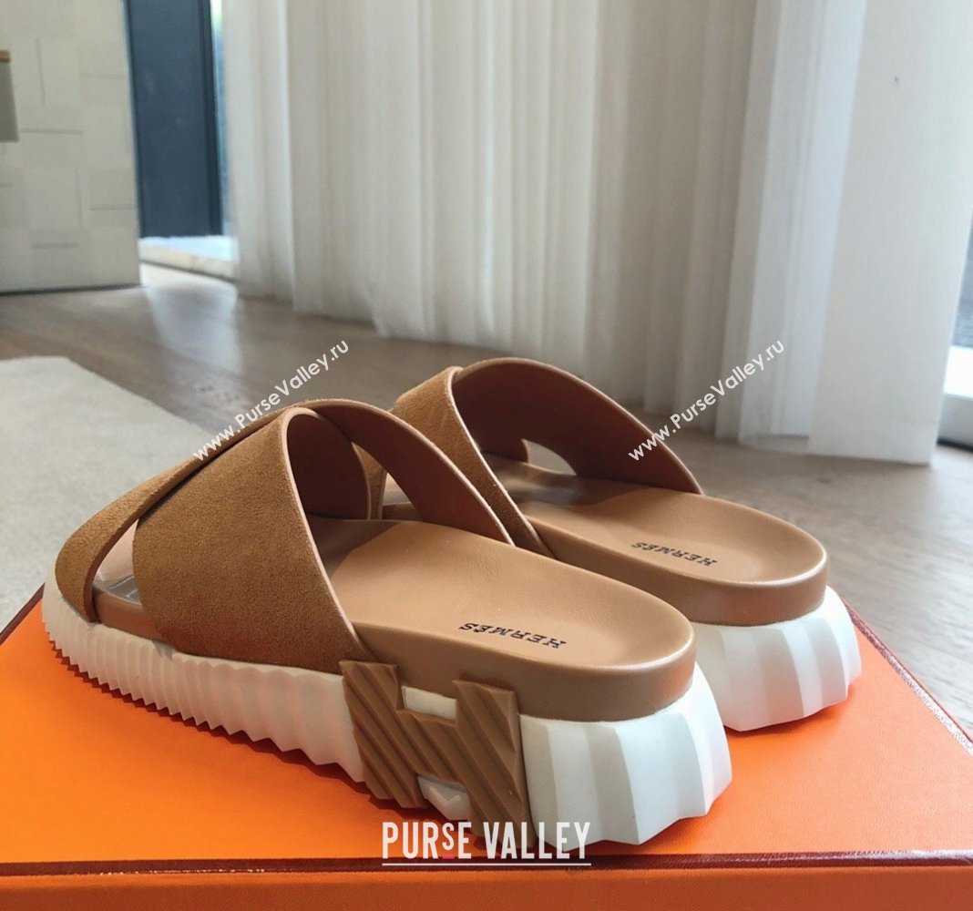 Hermes Infra Slide Sandals in Suede Brown 2024 (XC-240425147)