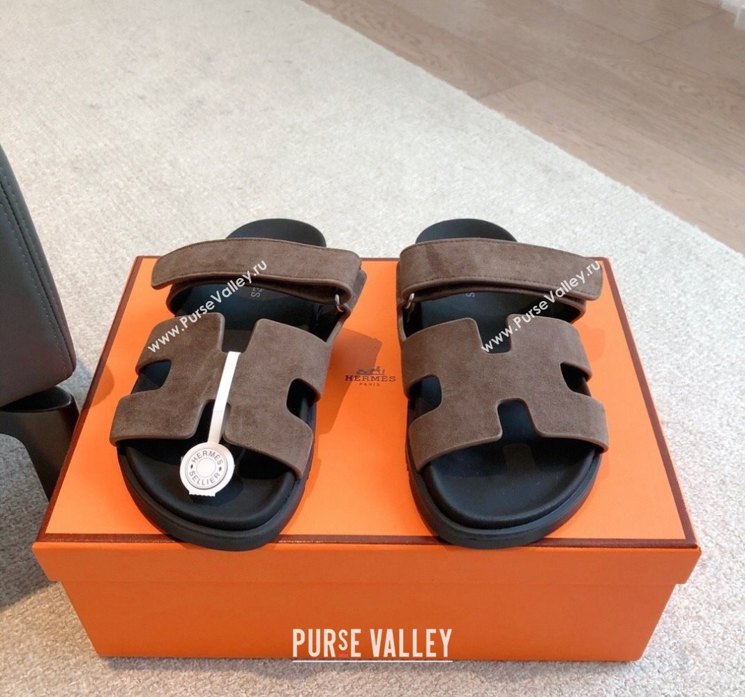 Hermes Chypre Flat Sandals in Suede Grey 2024 042501 (XC-240425148)