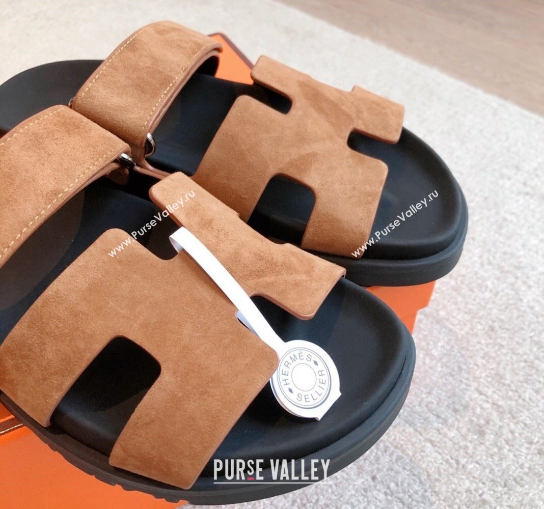 Hermes Chypre Flat Sandals in Suede Brown 2024 042504 (XC-240425151)