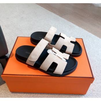 Hermes Chypre Flat Sandals in Suede Powder Pink 2024 042506 (XC-240425153)