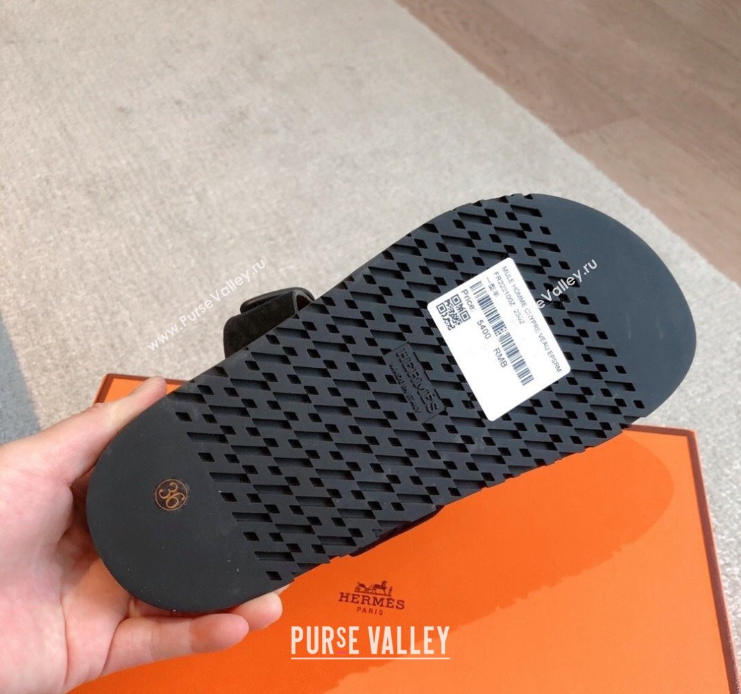 Hermes Chypre Flat Sandals in Suede Black 2024 042507 (XC-240425154)