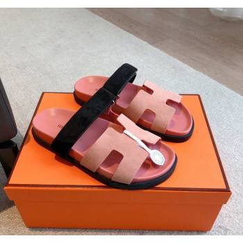 Hermes Chypre Flat Sandals in Suede Pink 2024 042508 (XC-240425155)