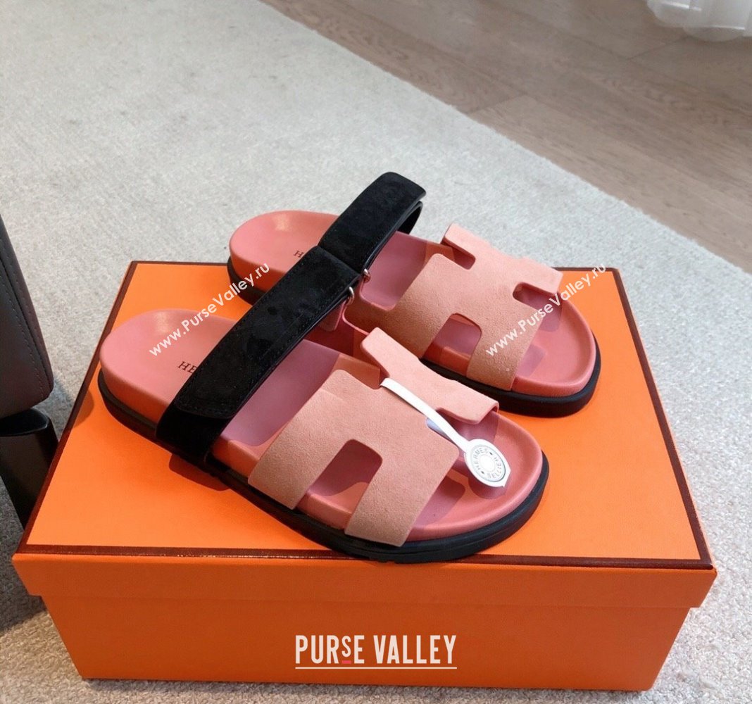 Hermes Chypre Flat Sandals in Suede Pink 2024 042508 (XC-240425155)