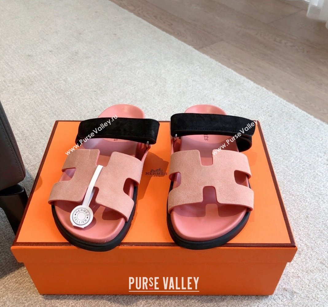 Hermes Chypre Flat Sandals in Suede Pink 2024 042508 (XC-240425155)