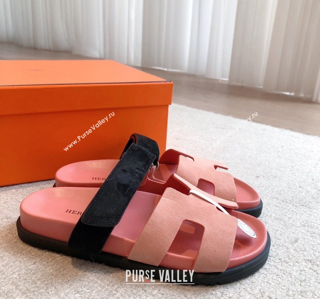 Hermes Chypre Flat Sandals in Suede Pink 2024 042508 (XC-240425155)
