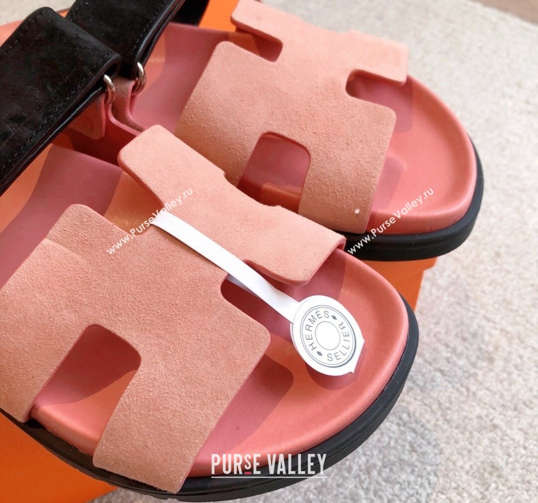 Hermes Chypre Flat Sandals in Suede Pink 2024 042508 (XC-240425155)