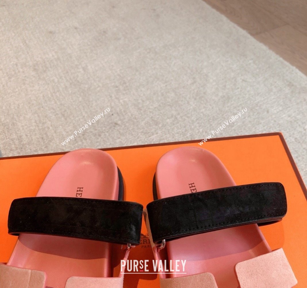 Hermes Chypre Flat Sandals in Suede Pink 2024 042508 (XC-240425155)