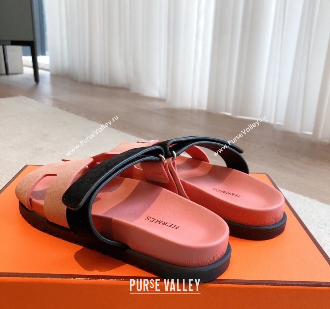 Hermes Chypre Flat Sandals in Suede Pink 2024 042508 (XC-240425155)