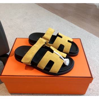 Hermes Chypre Flat Sandals in Suede Yellow 2024 042512 (XC-240425159)