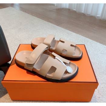 Hermes Chypre Flat Sandals in Smooth Calfskin Nude 2024 0425 (XC-240425173)