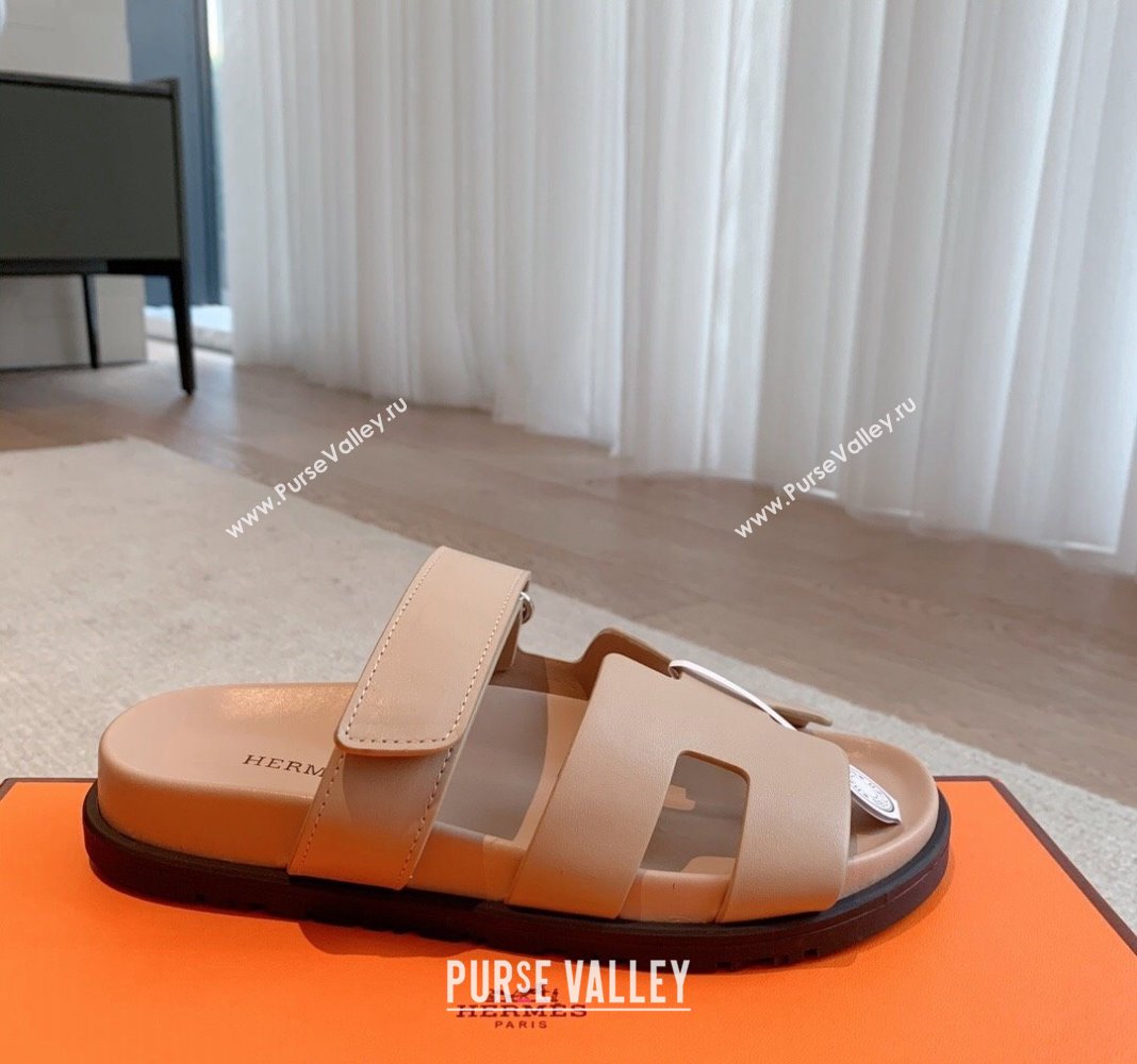 Hermes Chypre Flat Sandals in Smooth Calfskin Nude 2024 0425 (XC-240425173)
