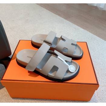 Hermes Chypre Flat Sandals in Smooth Calfskin Grey 2024 0425 (XC-240425177)