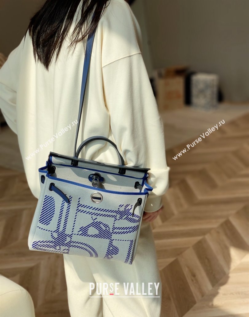 Hermes Herbag Zip Bag PM 31cm in Printed Canvas Blue 2024 0521 (FL-240521057)