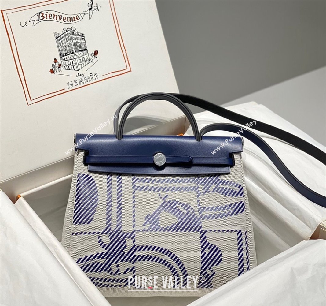 Hermes Herbag Zip Bag PM 31cm in Printed Canvas Blue 2024 0521 (FL-240521057)