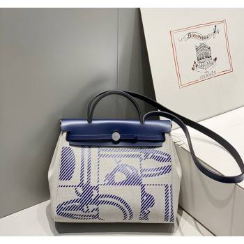 Hermes Herbag Zip Bag PM 31cm in Printed Canvas Blue 2024 0521 (FL-240521057)