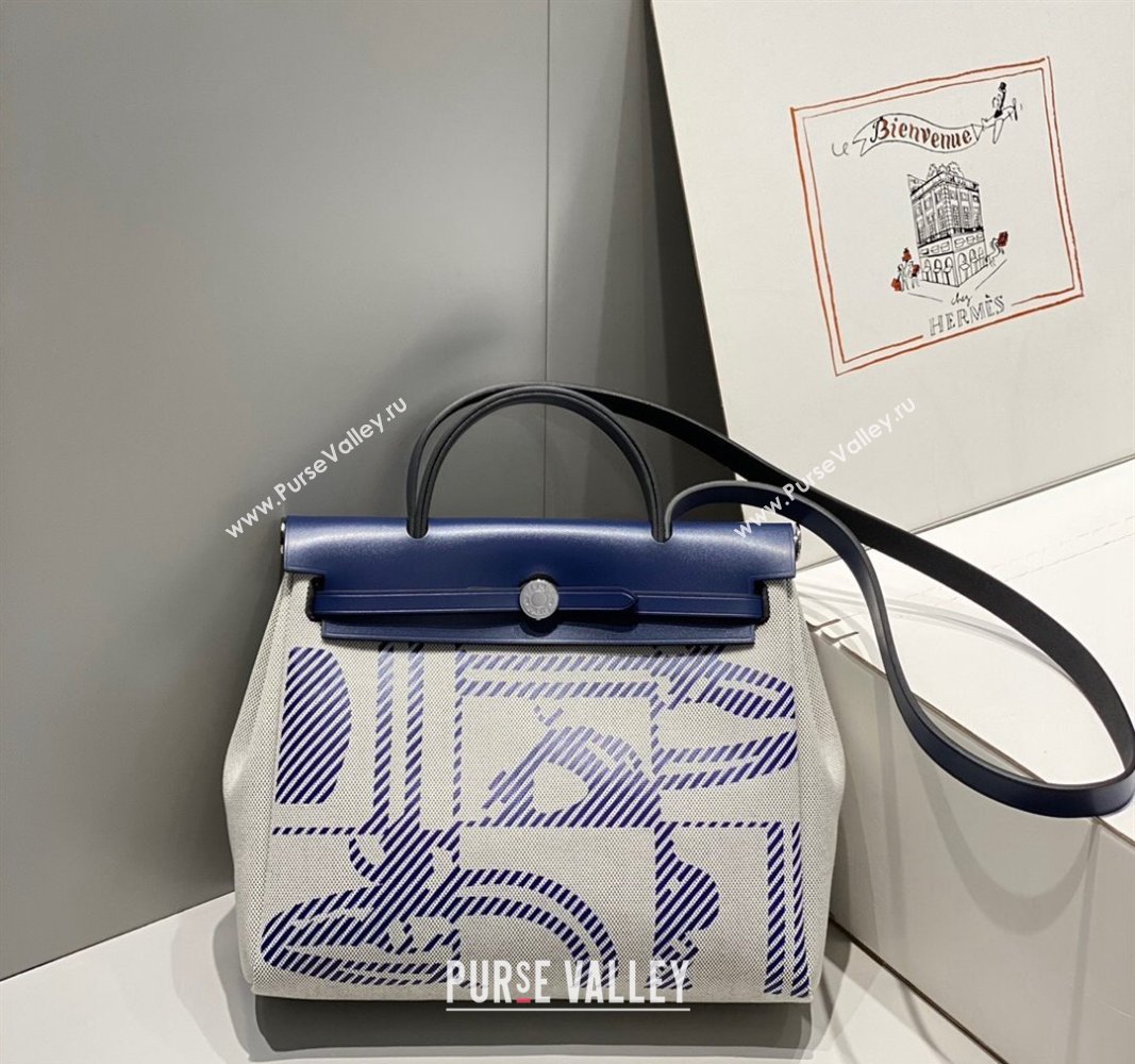 Hermes Herbag Zip Bag PM 31cm in Printed Canvas Blue 2024 0521 (FL-240521057)