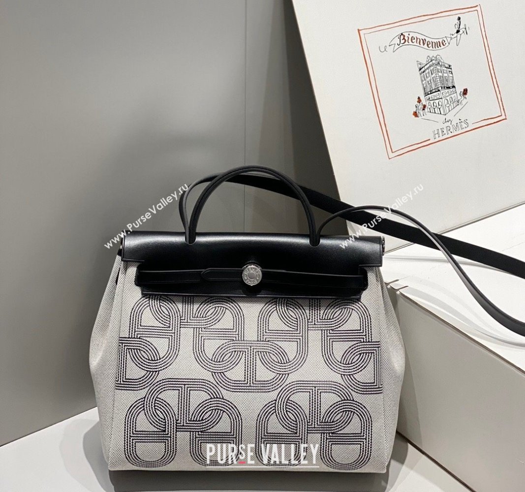 Hermes Herbag Zip Bag PM 31cm in Printed Canvas with Circuit 24 motif Black 2024 (FL-240521058)