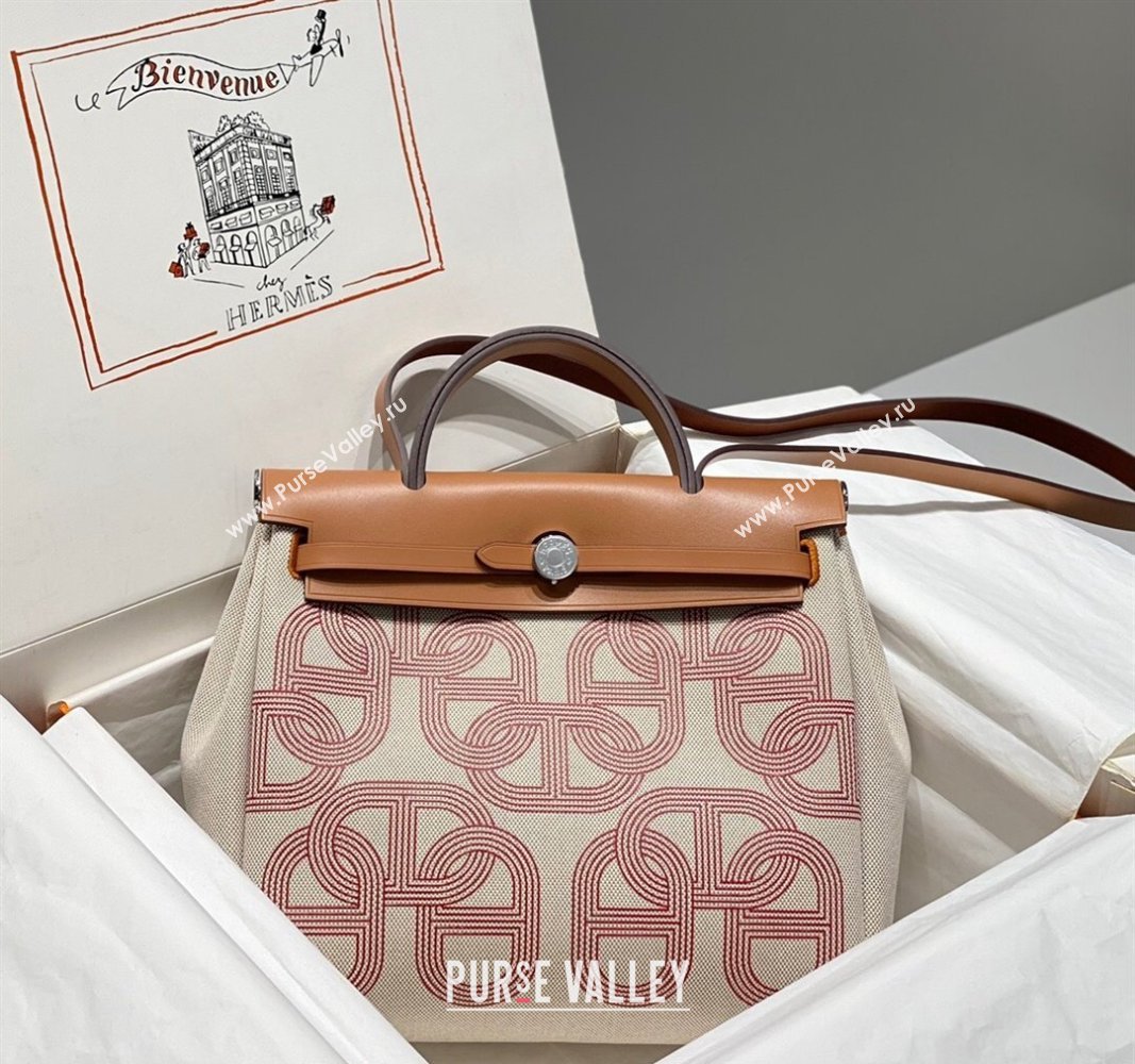 Hermes Herbag Zip Bag PM 31cm in Printed Canvas with Circuit 24 motif Red 2024 (FL-240521061)