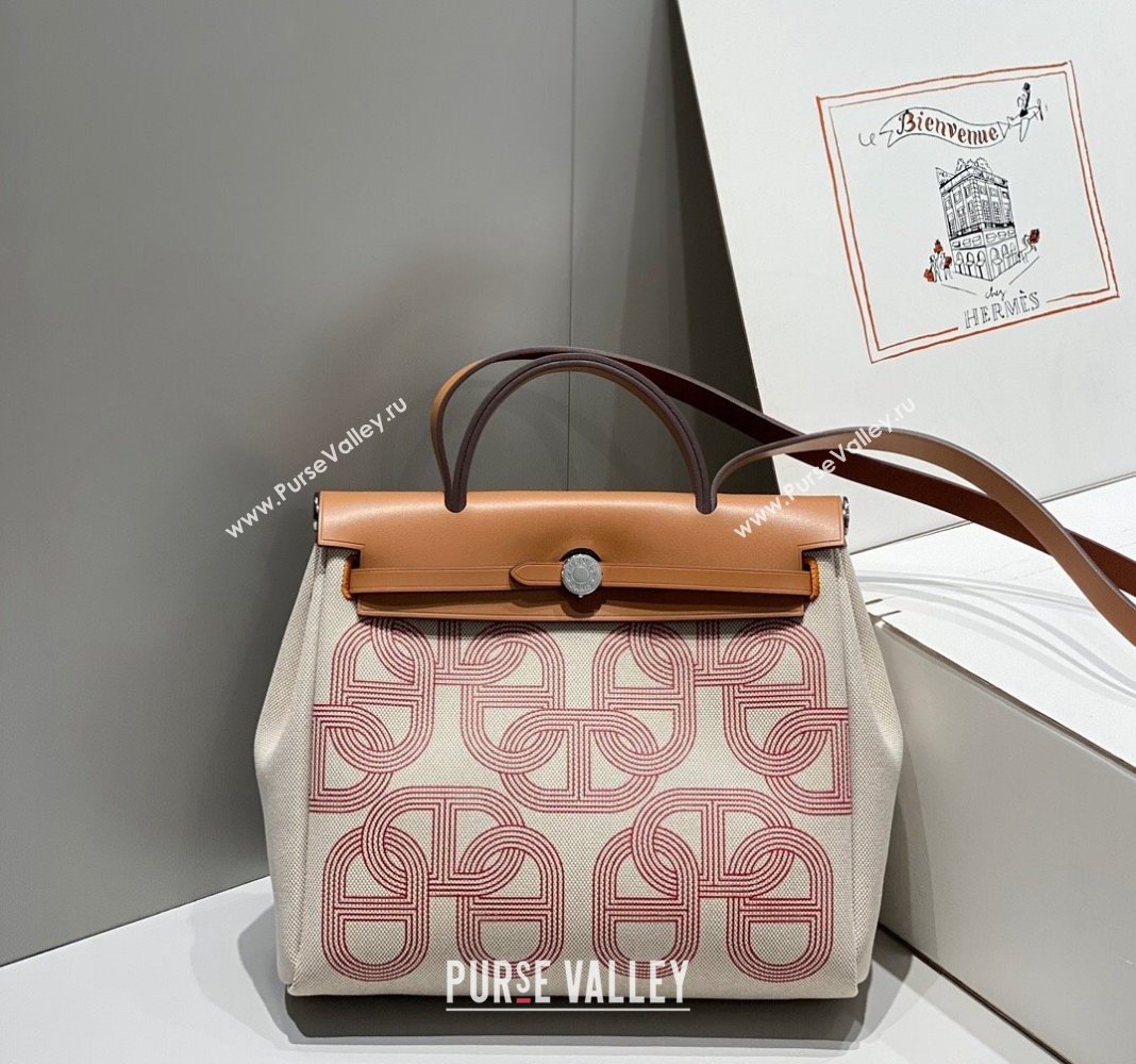 Hermes Herbag Zip Bag PM 31cm in Printed Canvas with Circuit 24 motif Red 2024 (FL-240521061)