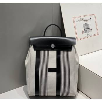 Hermes Herbag A Dos Zip Backpack Bag 29cm in H Canvas White/Black 2024 (FL-240521062)