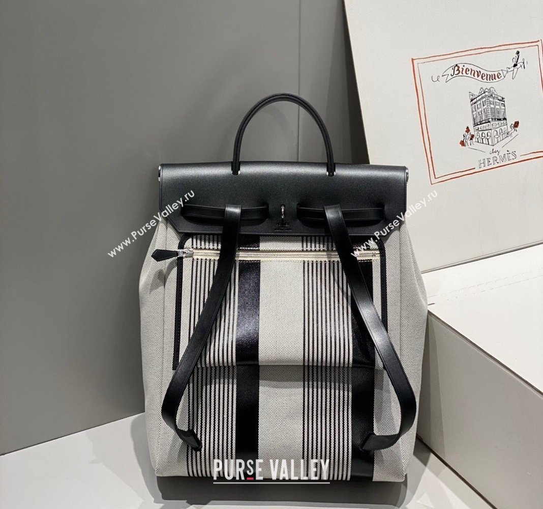 Hermes Herbag A Dos Zip Backpack Bag 29cm in H Canvas White/Black 2024 (FL-240521062)