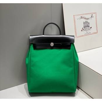 Hermes Herbag A Dos Zip Backpack Bag 29cm in Canvas Bamboo Green 2024 0521 (FL-240521063)