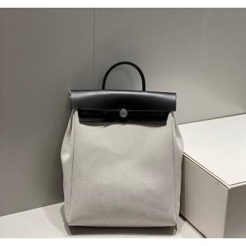 Hermes Herbag A Dos Zip Backpack Bag 29cm in Canvas Black/White 2024 0521 (FL-240521064)