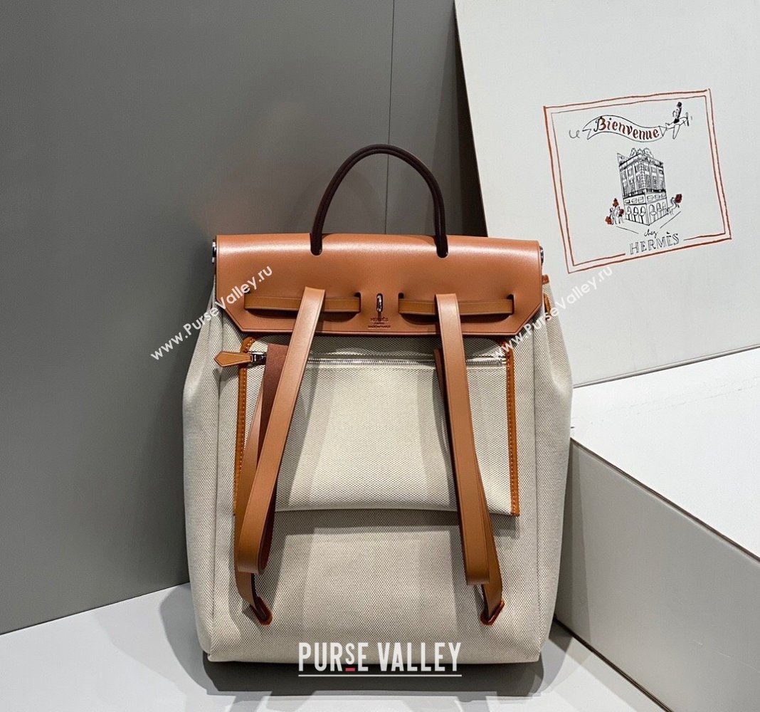 Hermes Herbag A Dos Zip Backpack Bag 29cm in Canvas Brown/Apricot 2024 0521 (FL-240521065)