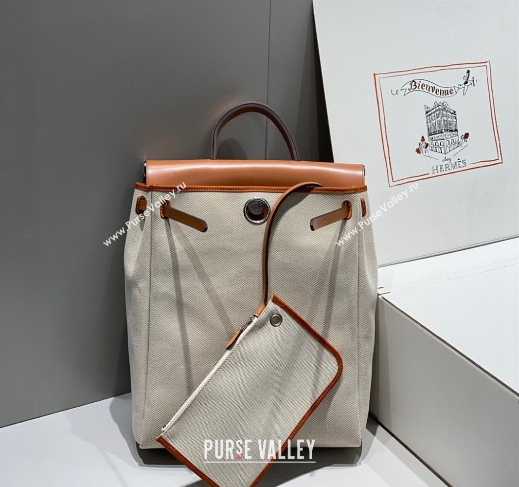 Hermes Herbag A Dos Zip Backpack Bag 29cm in Canvas Brown/Apricot 2024 0521 (FL-240521065)