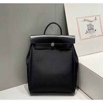 Hermes Herbag A Dos Zip Backpack Bag 29cm in Canvas Black/Silver 2024 0521 (FL-240521067)