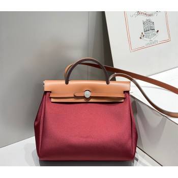 Hermes Herbag Zip Bag PM 31cm in Canvas Bordeaux Red 2024 0521 (FL-240521054)