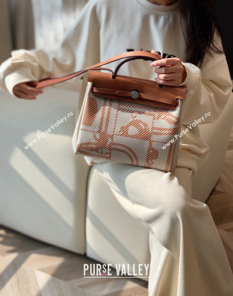 Hermes Herbag Zip Bag PM 31cm in Printed Canvas Brown 2024 0521 (FL-240521056)