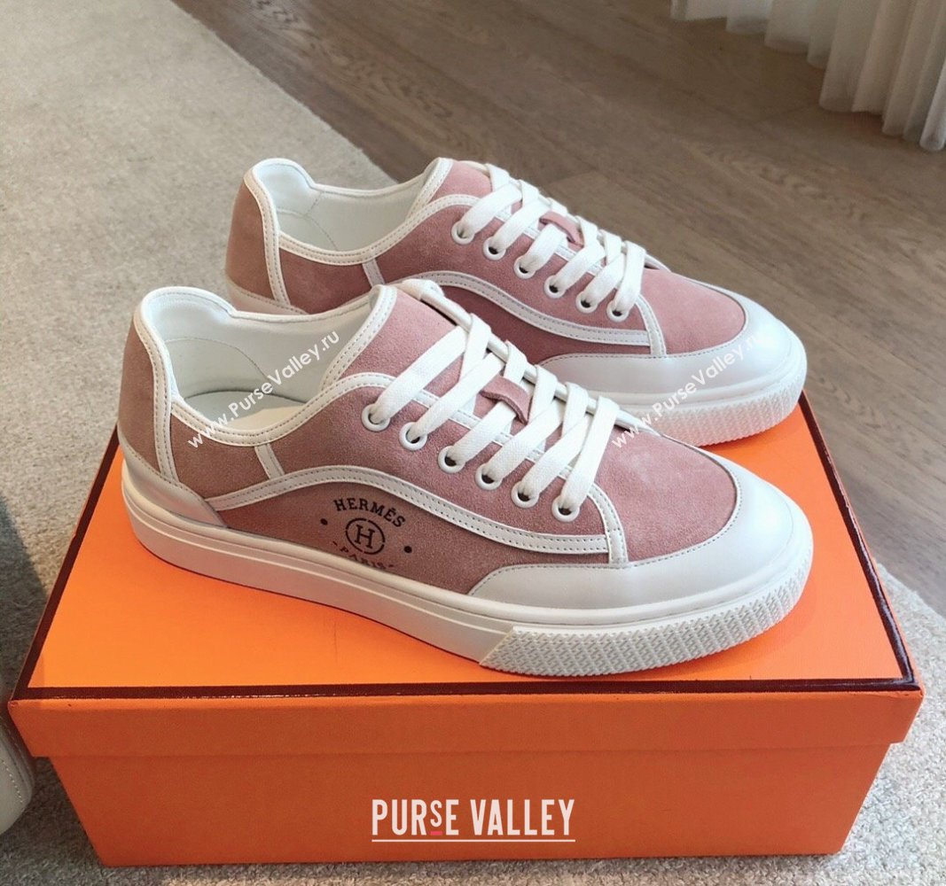 Hermes Get Low-top Sneakers in Pink Suede with "Hermes Paris" 2024 (XC-240606009)