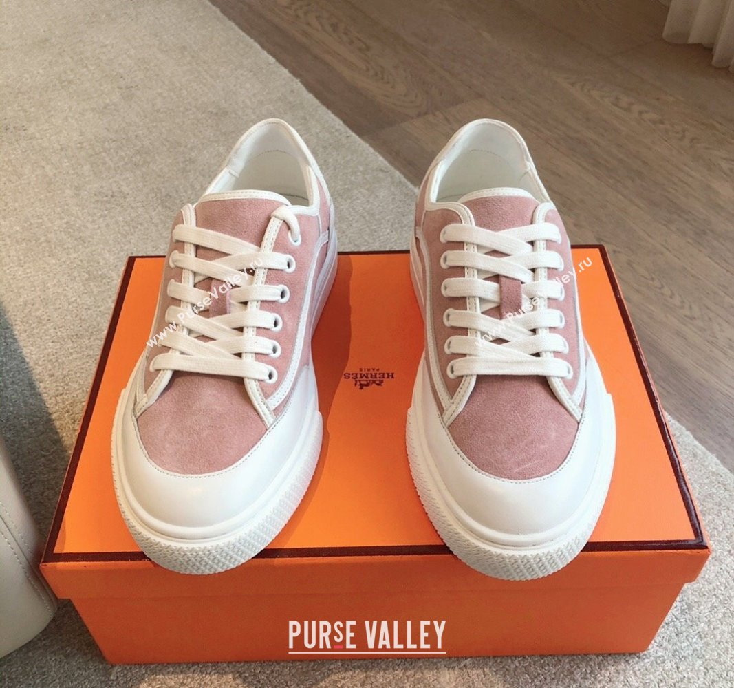 Hermes Get Low-top Sneakers in Pink Suede with "Hermes Paris" 2024 (XC-240606009)