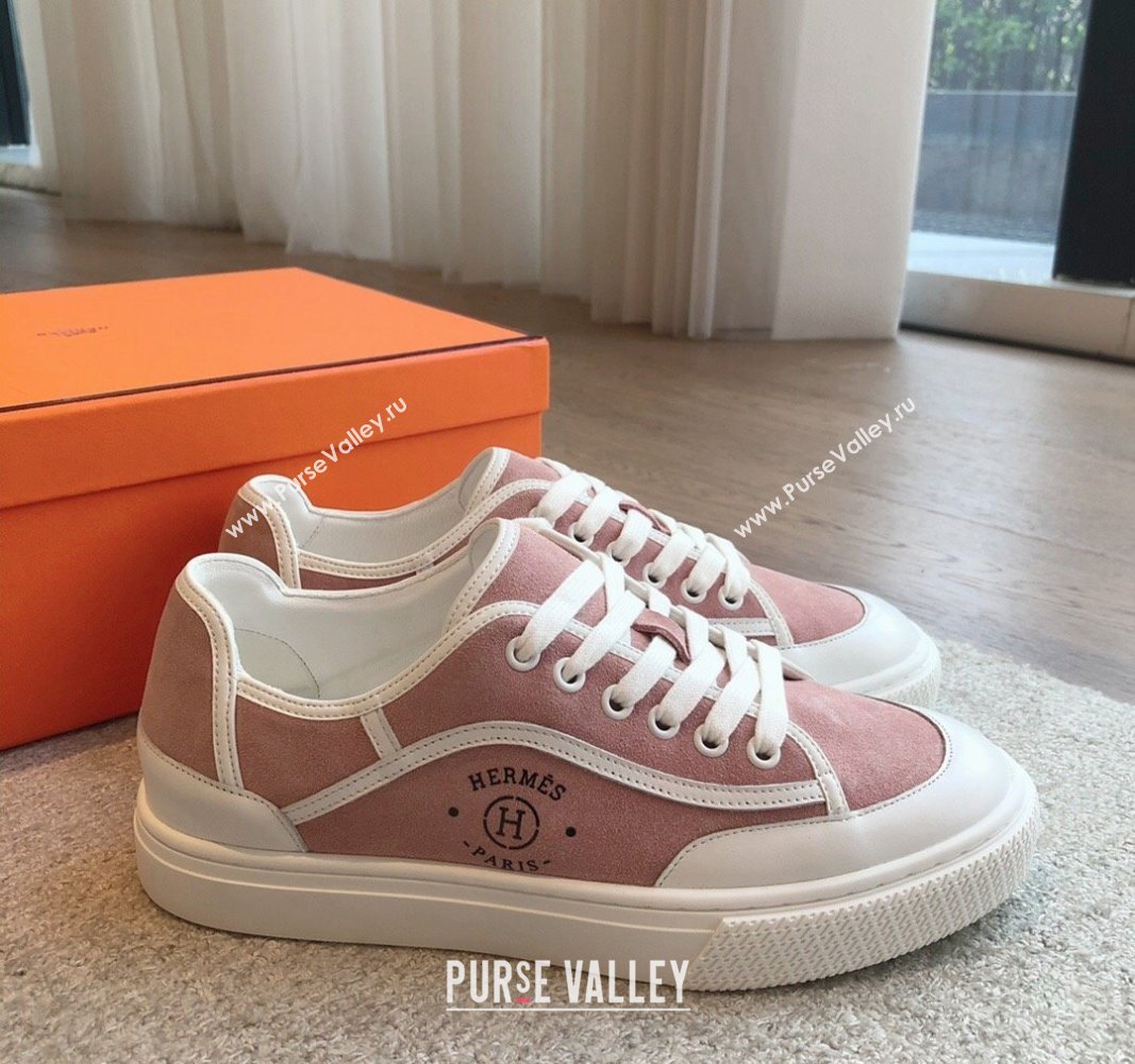 Hermes Get Low-top Sneakers in Pink Suede with "Hermes Paris" 2024 (XC-240606009)