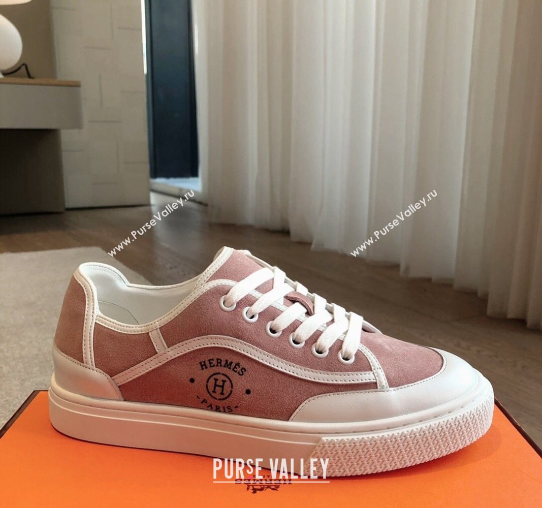 Hermes Get Low-top Sneakers in Pink Suede with "Hermes Paris" 2024 (XC-240606009)