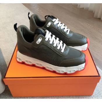 Hermes Impulse Sneakers in Parachute Fabric and Calfskin Dark Green 2024 0606 (XC-240606011)